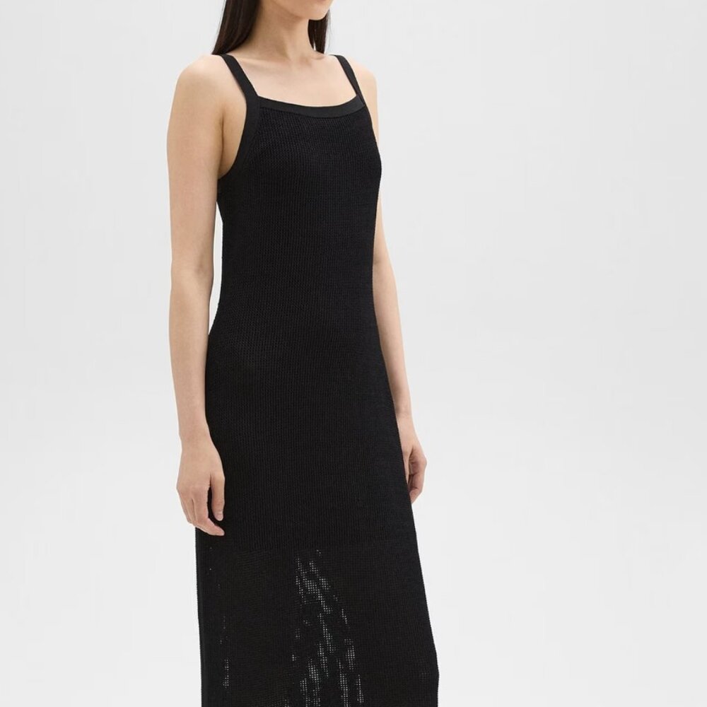 Pointelle Midi Dress in Crepe Knit - Black